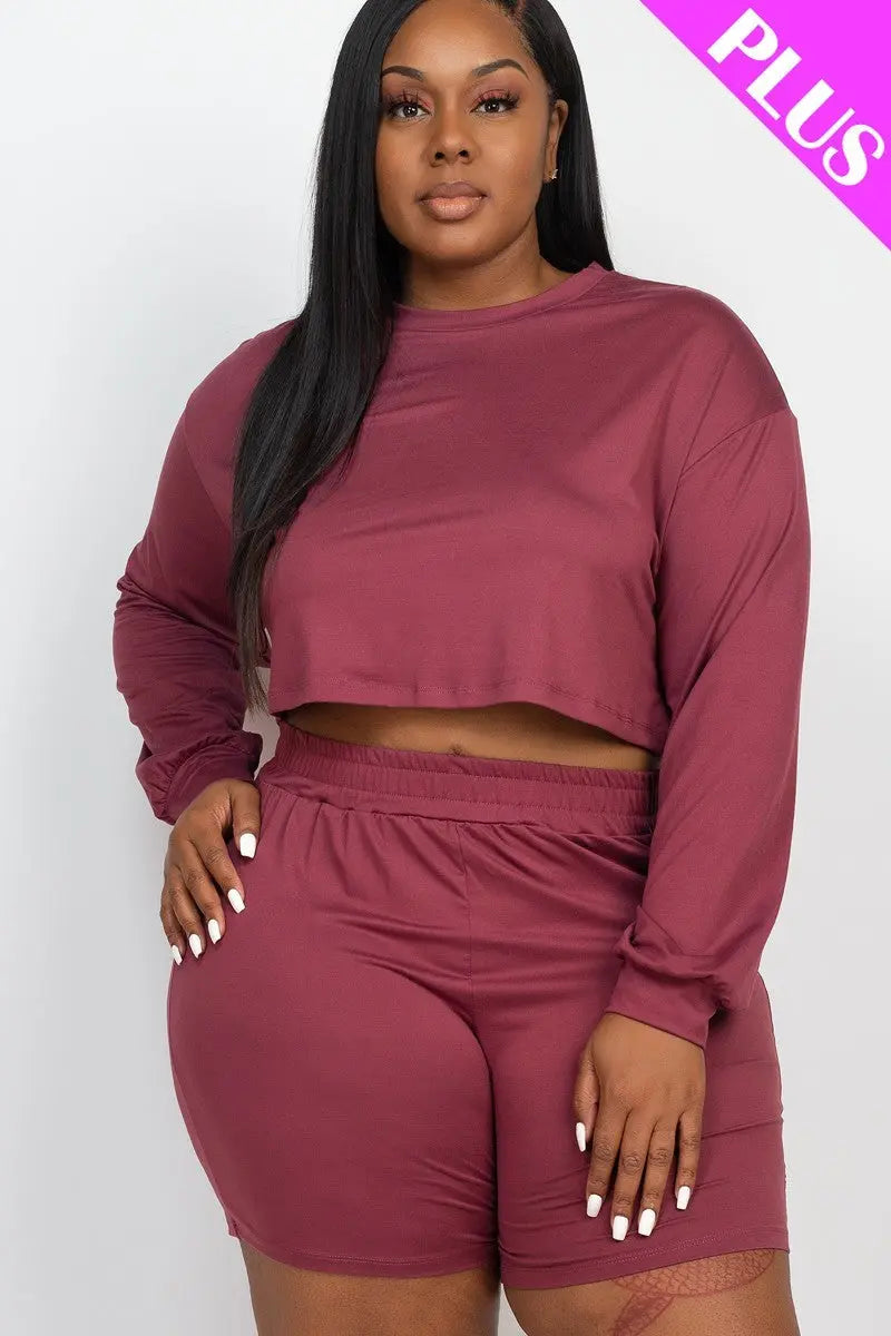 “ Crystal ” Plus Size Cozy Crop Top And Shorts Set - THE BODY FIX