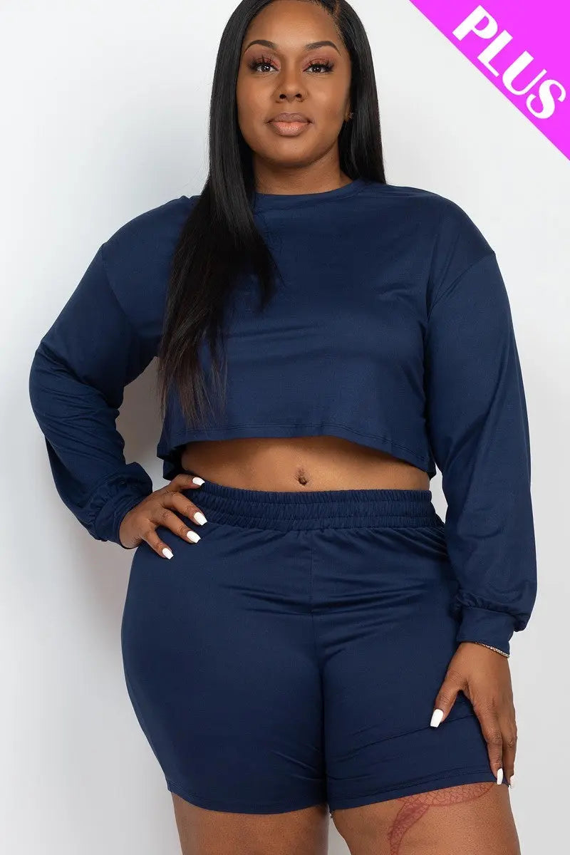 “ Crystal ” Plus Size Cozy Crop Top And Shorts Set - THE BODY FIX