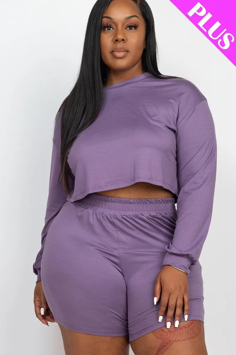 “ Crystal ” Plus Size Cozy Crop Top And Shorts Set - THE BODY FIX