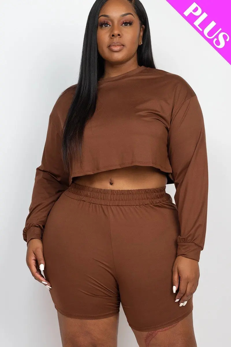 “ Crystal ” Plus Size Cozy Crop Top And Shorts Set - THE BODY FIX
