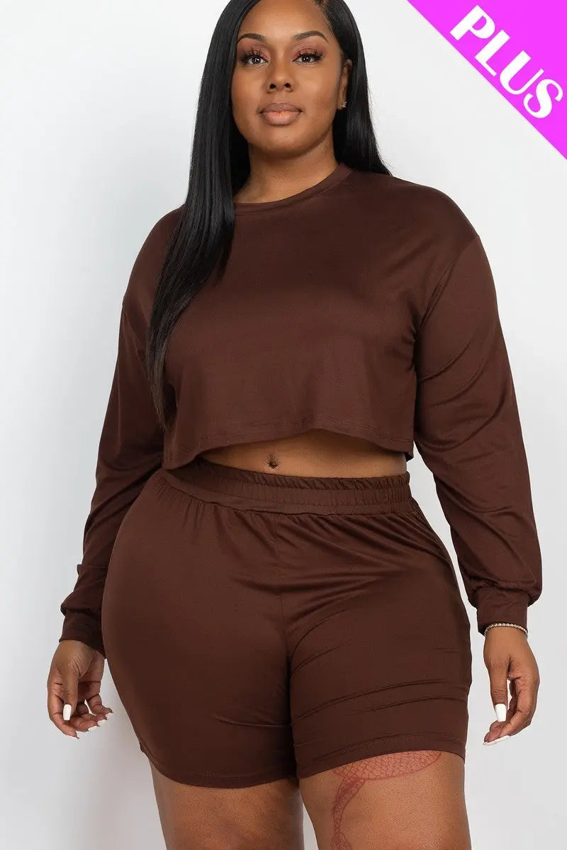 “ Crystal ” Plus Size Cozy Crop Top And Shorts Set - THE BODY FIX