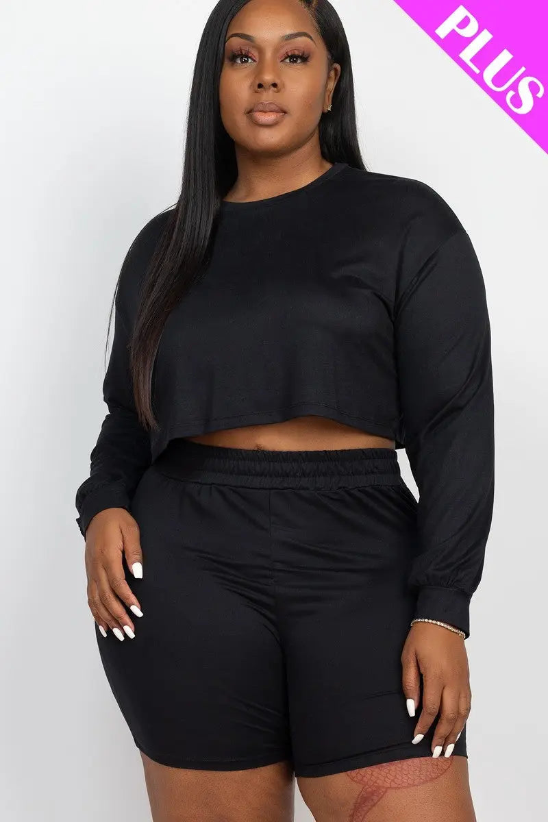 “ Crystal ” Plus Size Cozy Crop Top And Shorts Set - THE BODY FIX