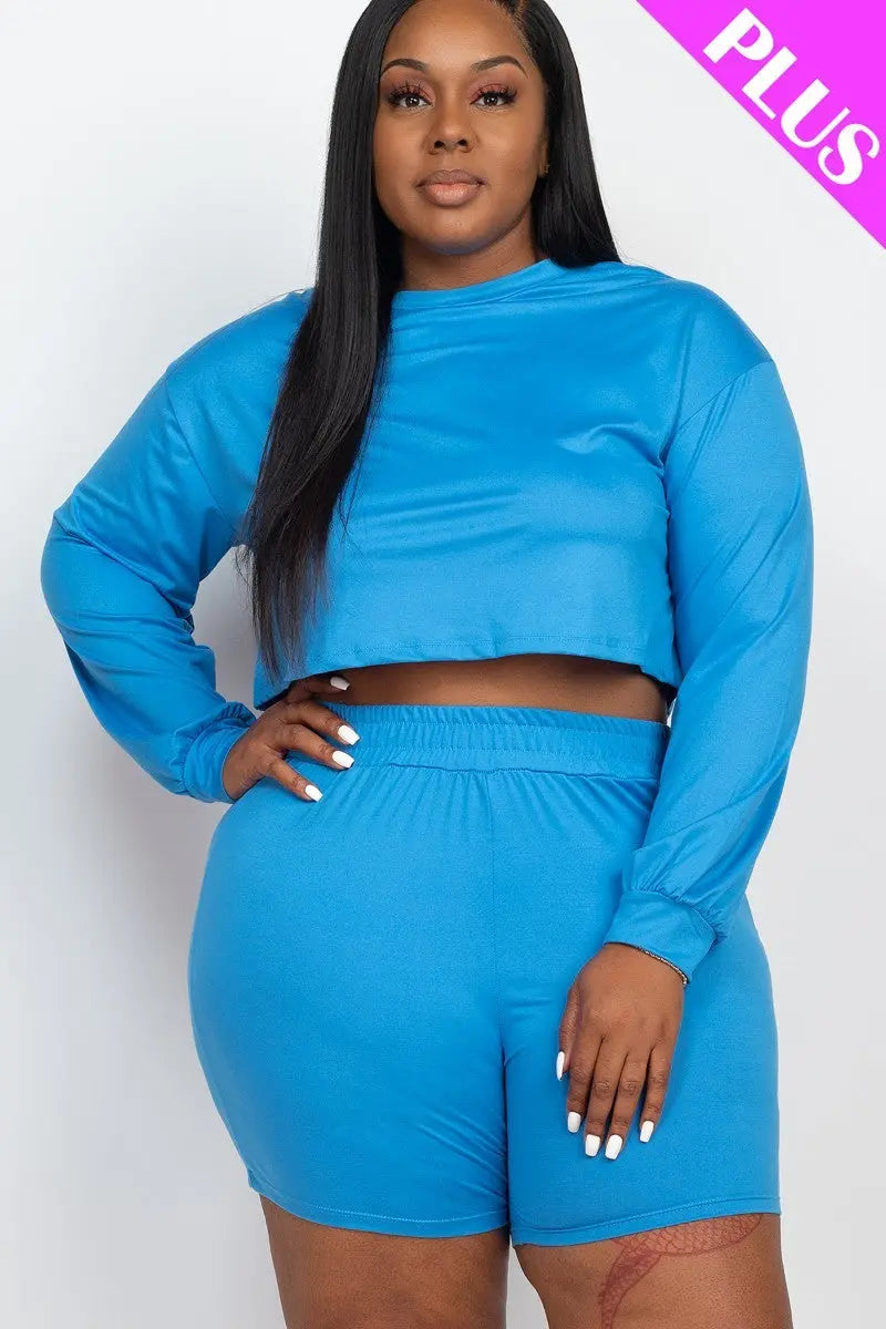 “ Crystal ” Plus Size Cozy Crop Top And Shorts Set - THE BODY FIX