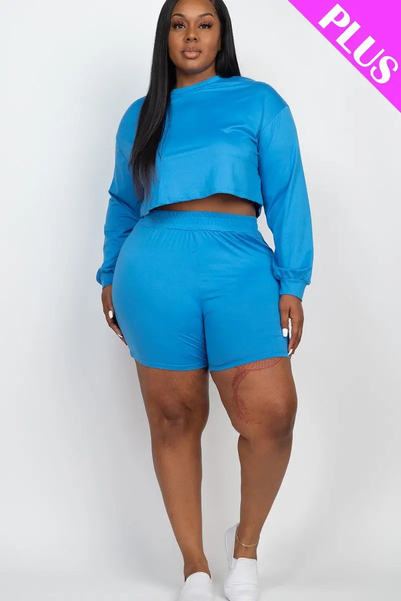 “ Crystal ” Plus Size Cozy Crop Top And Shorts Set - THE BODY FIX