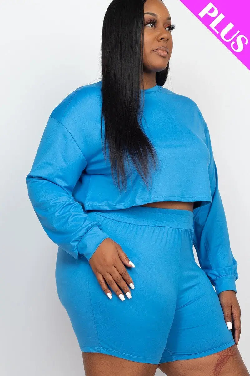 “ Crystal ” Plus Size Cozy Crop Top And Shorts Set - THE BODY FIX