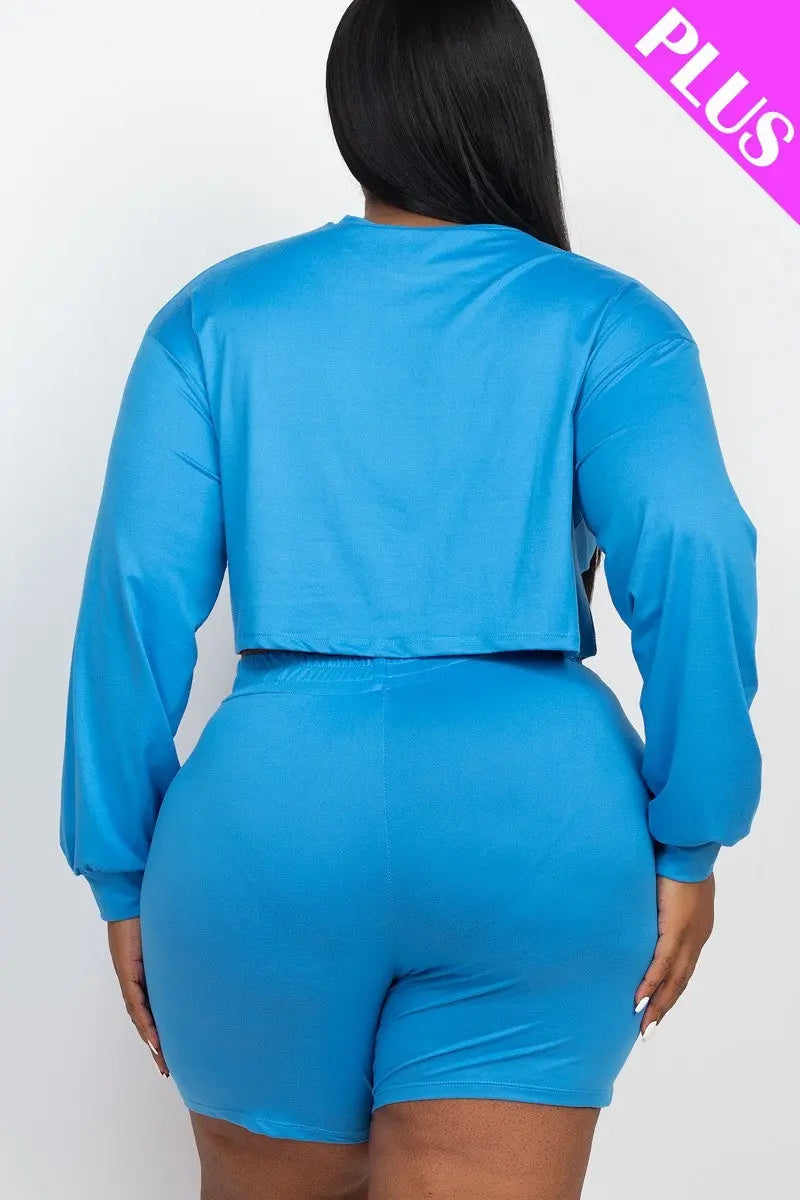 “ Crystal ” Plus Size Cozy Crop Top And Shorts Set - THE BODY FIX