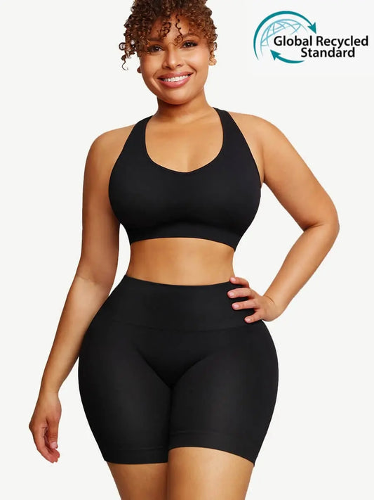 Wholesale Eco-friendly Sexy V Neck Seamless Sportswear Biker Shorts Set