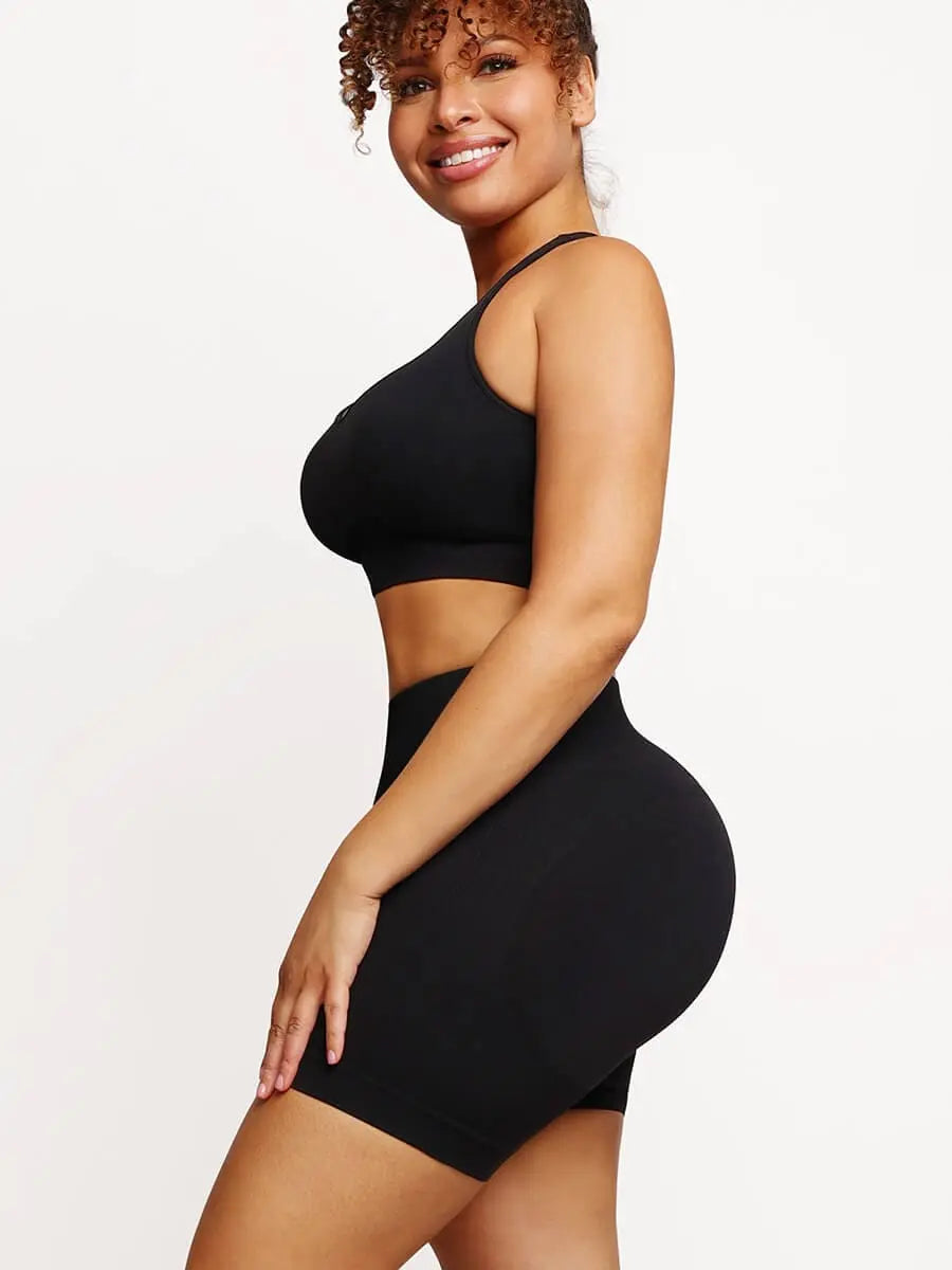 Wholesale Eco-friendly Sexy V Neck Seamless Sportswear Biker Shorts Set