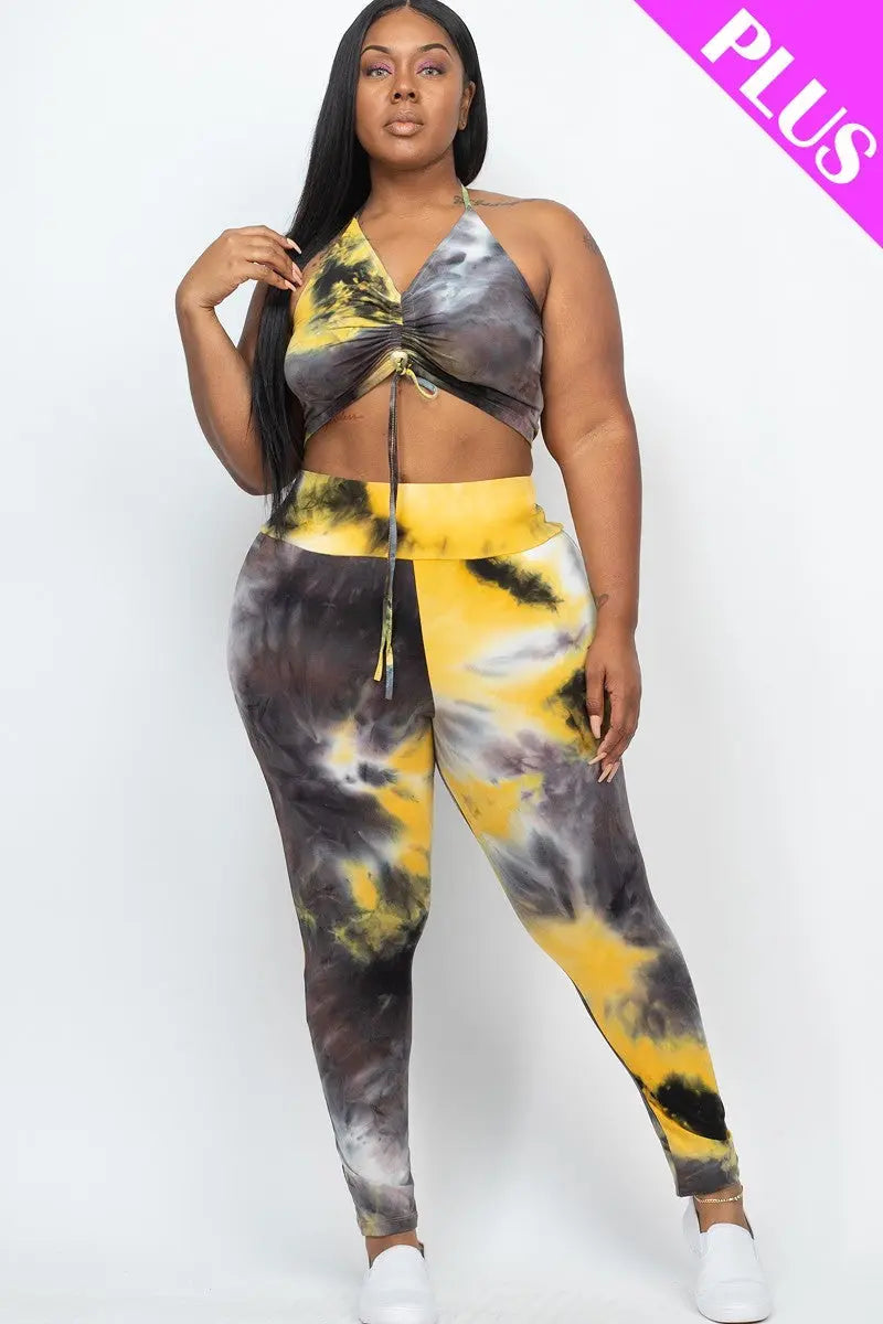 Plus Adjustable Ruched Crop Top And Leggings Set - THE BODY FIX
