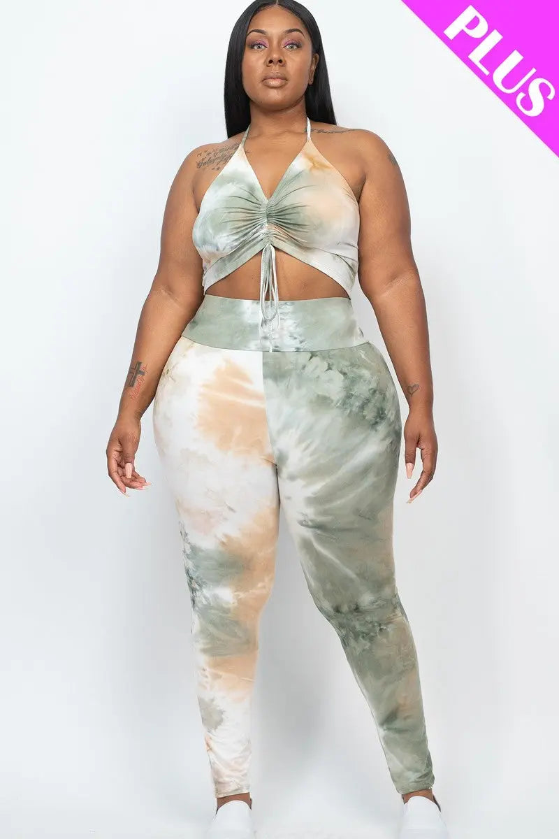 Plus Adjustable Ruched Crop Top And Leggings Set - THE BODY FIX