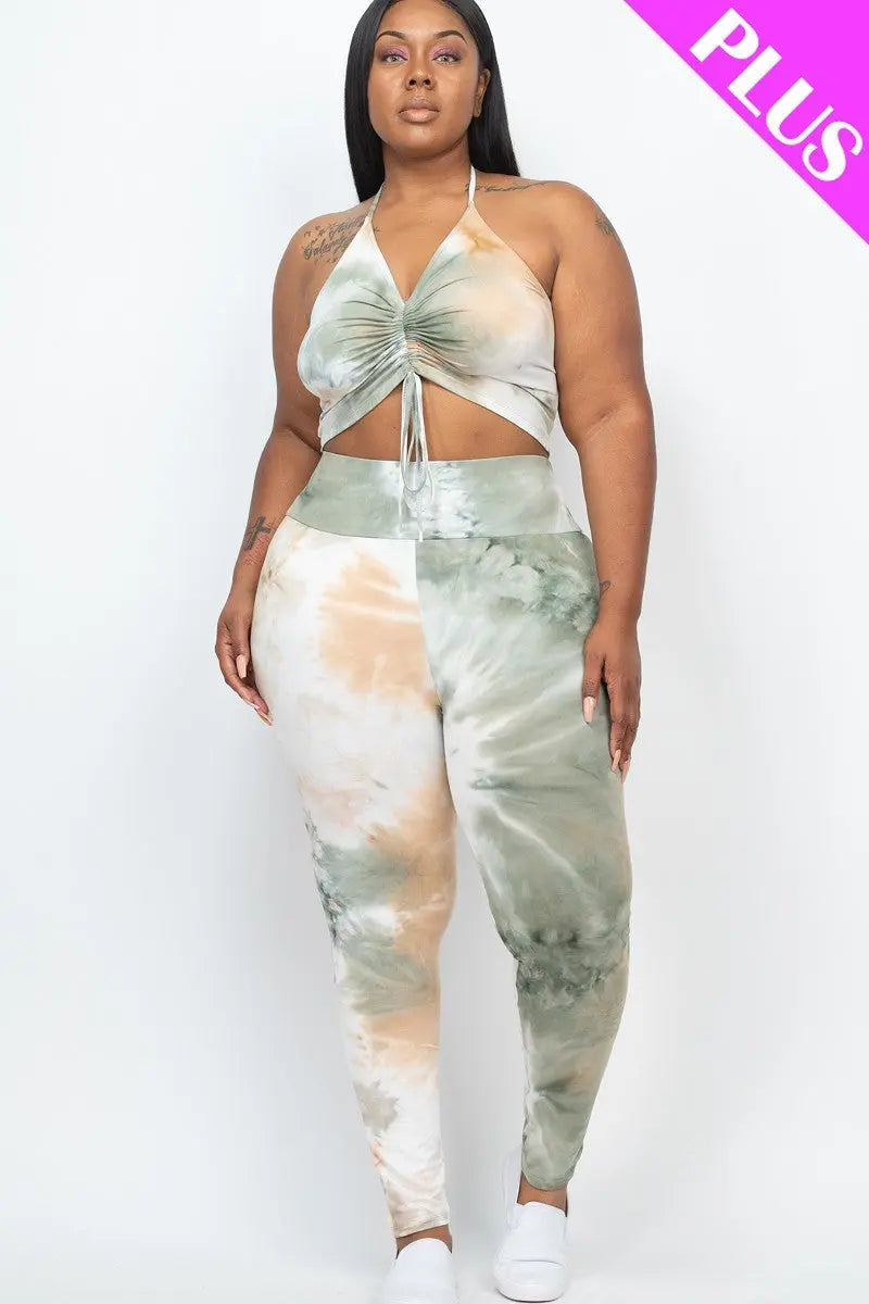 Plus Adjustable Ruched Crop Top And Leggings Set - THE BODY FIX