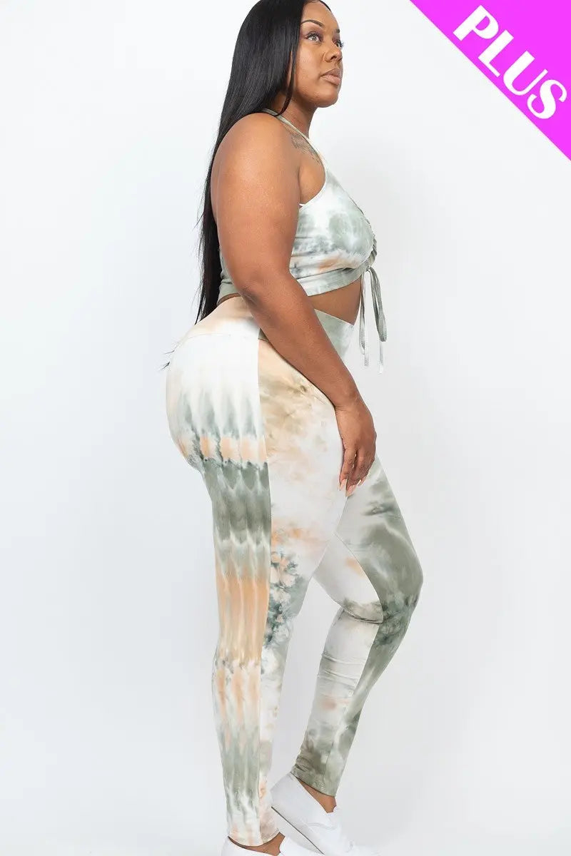 Plus Adjustable Ruched Crop Top And Leggings Set - THE BODY FIX