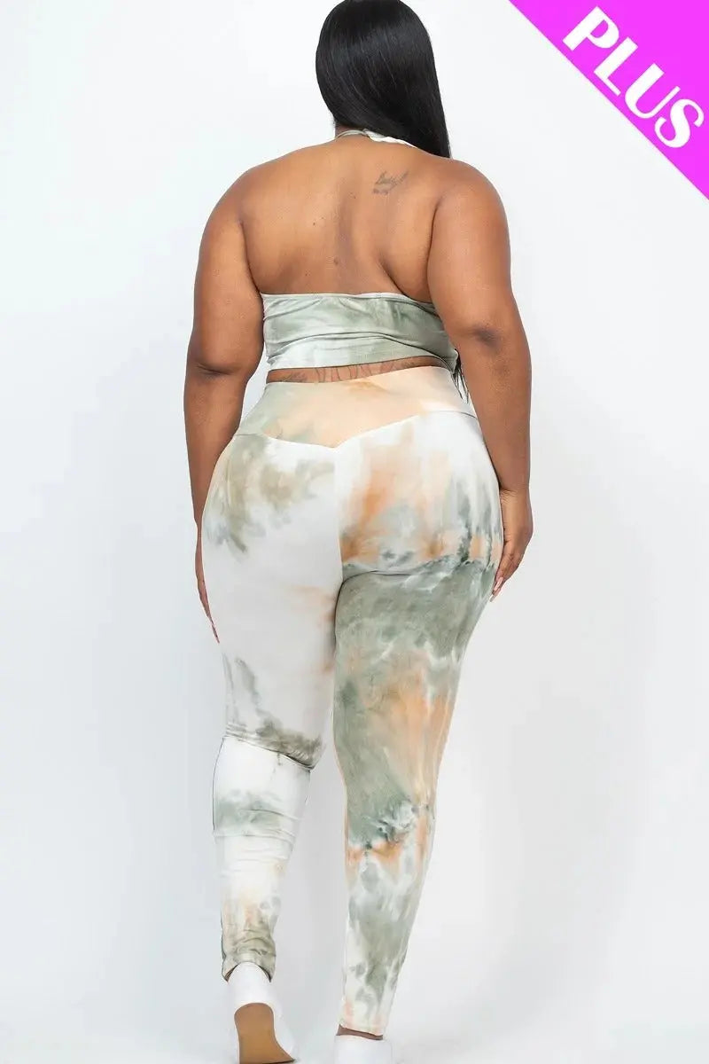 Plus Adjustable Ruched Crop Top And Leggings Set - THE BODY FIX