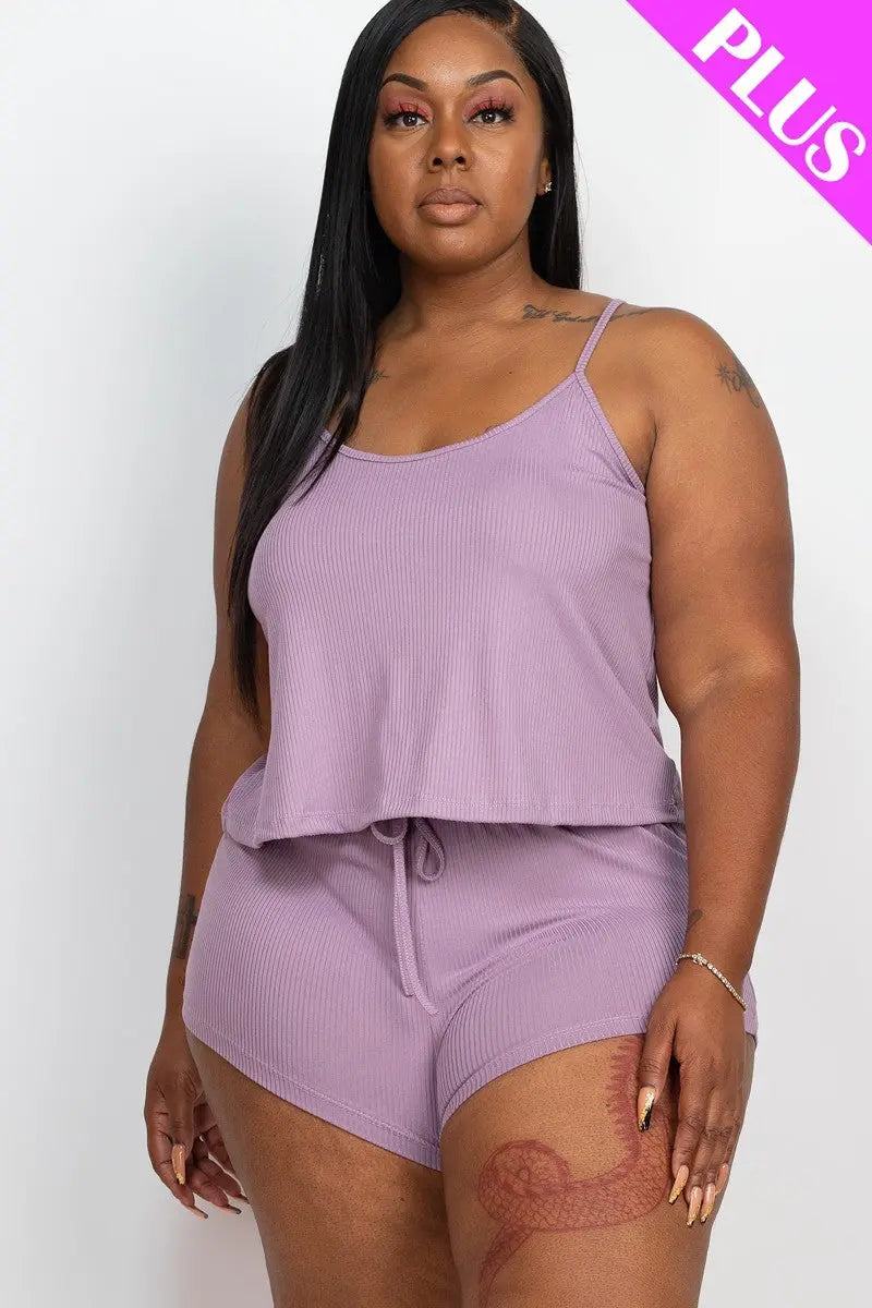 Plus Ribbed Strappy Top And Shorts Set - THE BODY FIX