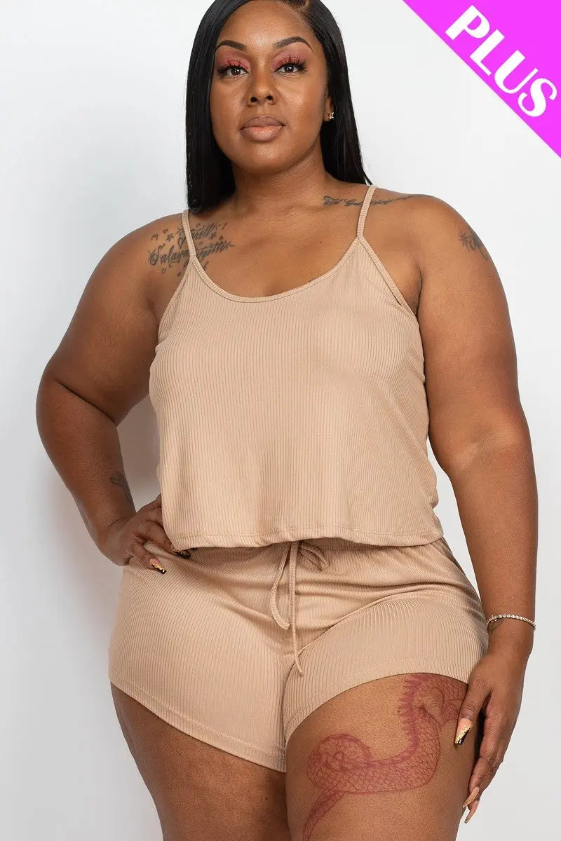 Plus Ribbed Strappy Top And Shorts Set - THE BODY FIX