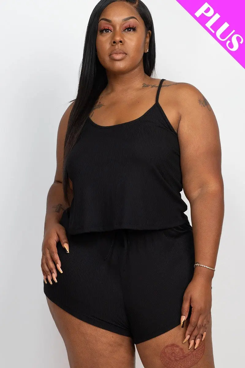 Plus Ribbed Strappy Top And Shorts Set - THE BODY FIX