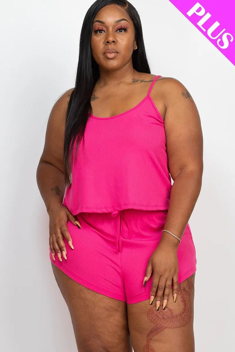 Plus Ribbed Strappy Top And Shorts Set - THE BODY FIX