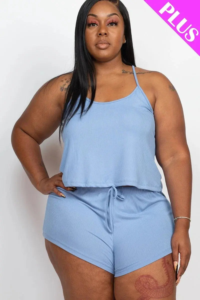 Plus Ribbed Strappy Top And Shorts Set - THE BODY FIX