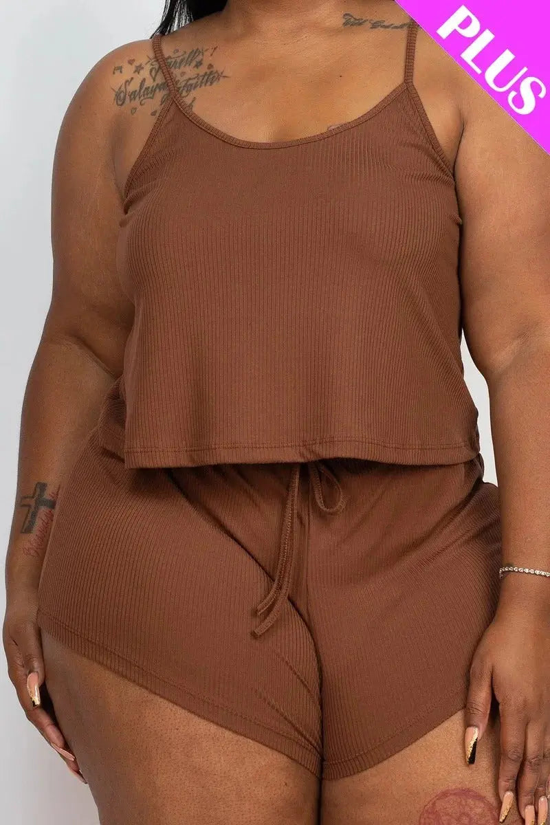 Plus Ribbed Strappy Top And Shorts Set - THE BODY FIX