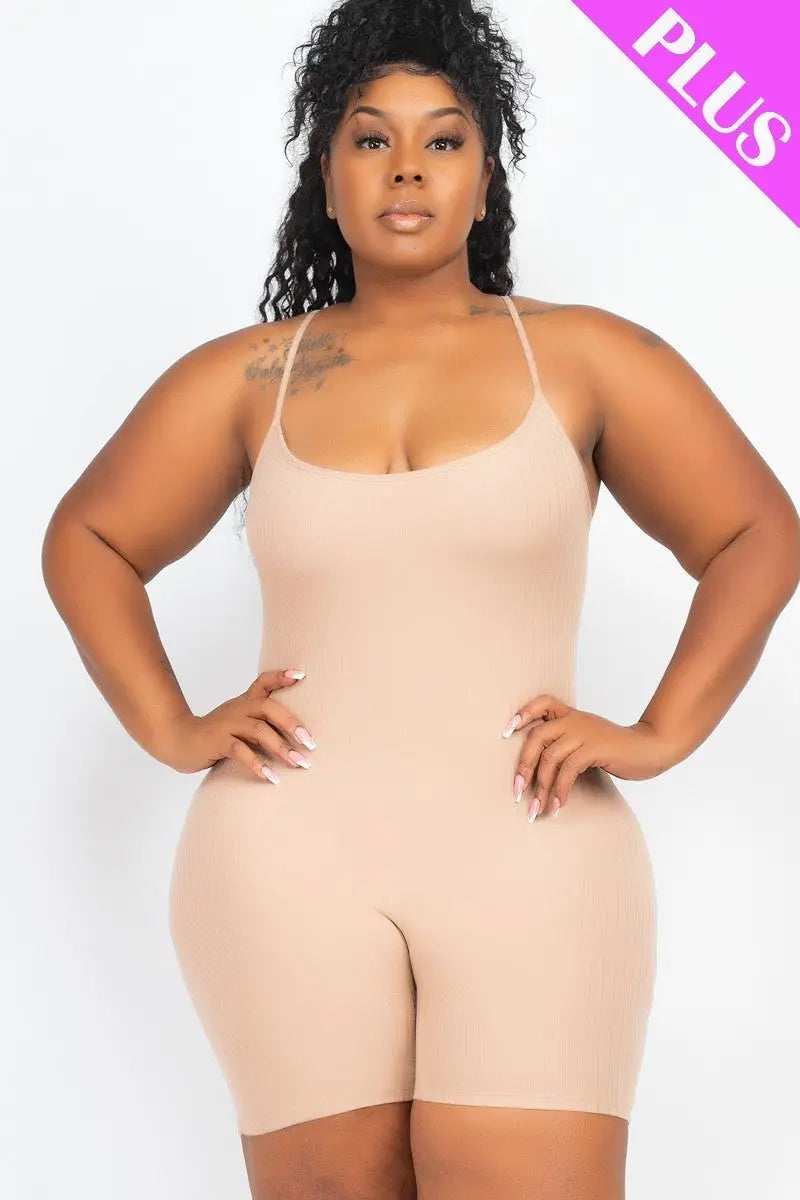 Plus Size Ribbed Bodycon Romper - THE BODY FIX