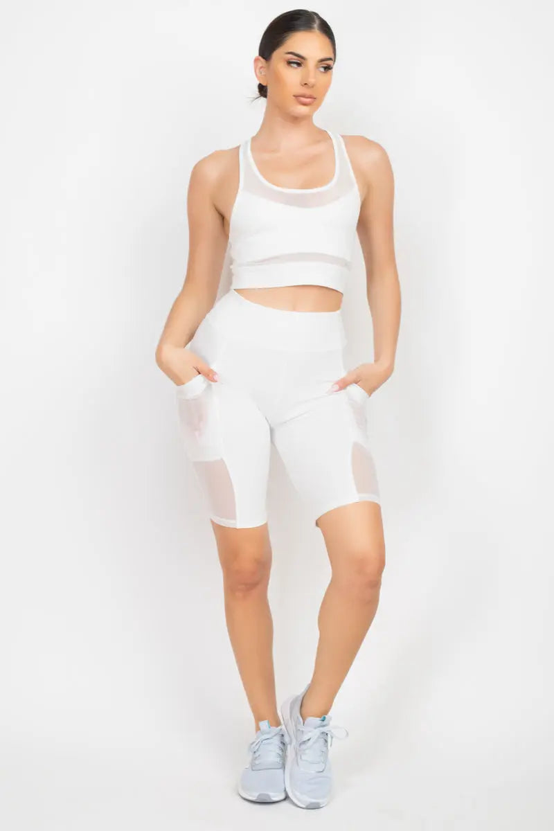Racerback Mesh Top & Activewear Shorts Set - THE BODY FIX