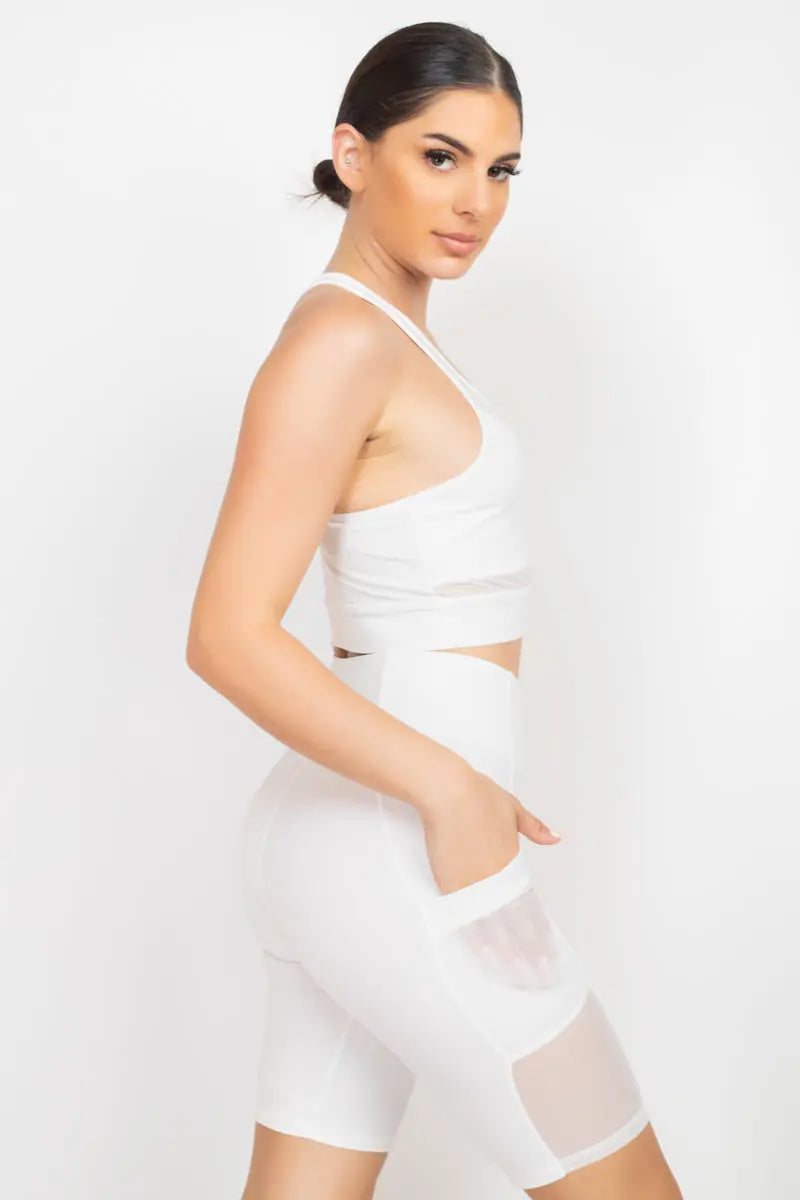 Racerback Mesh Top & Activewear Shorts Set - THE BODY FIX