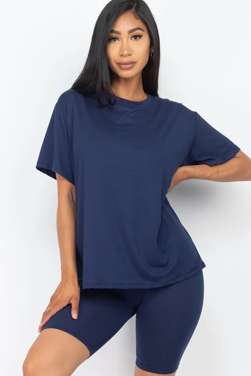 “ Tyesha  “Loose Fit Top And Bike Shorts Set - THE BODY FIX
